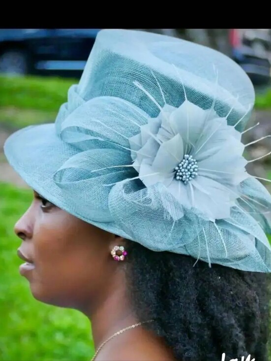 Accessories - Elegant Women's Pale Blue Floral Sinamay Hat